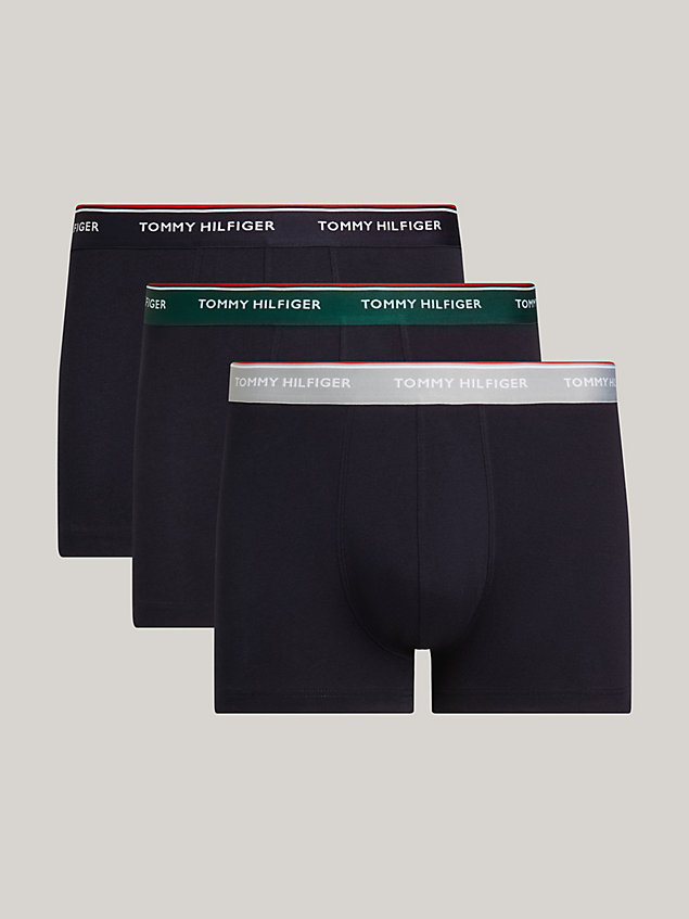 multi 3-pack premium essential logo waistband trunks for men tommy hilfiger