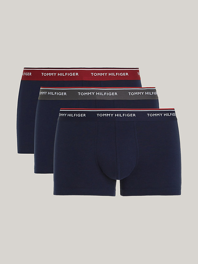 blue 3-pack contrast logo waistband trunks for men tommy hilfiger