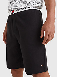 black tommy 85 relaxed fit repeat logo lounge shorts for men tommy hilfiger