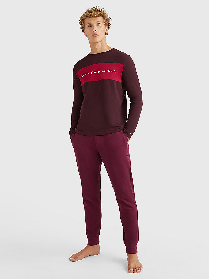 red colour-blocked long sleeve t-shirt for men tommy hilfiger