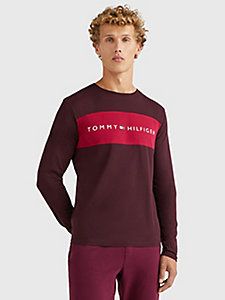 t-shirt à manches longues colour-block rouge pour hommes tommy hilfiger