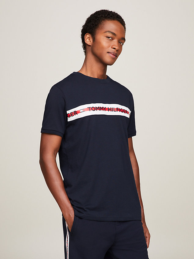 blue logo stripe t-shirt for men tommy hilfiger