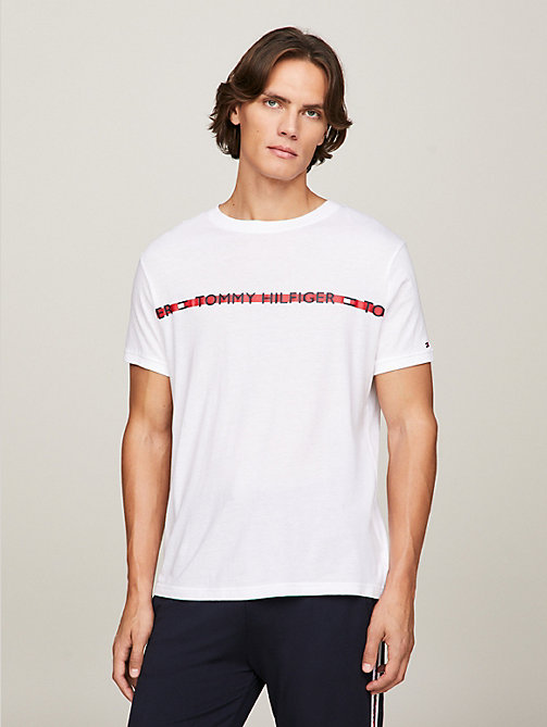 white logo stripe t-shirt for men tommy hilfiger