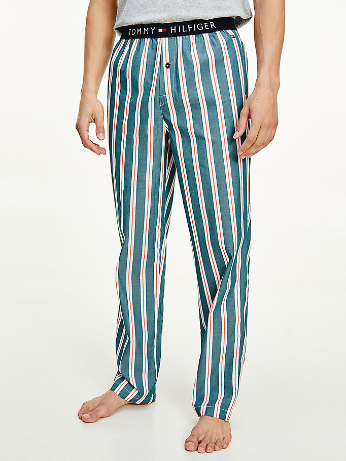 groen original geweven pyjamabroek met print voor heren - tommy hilfiger