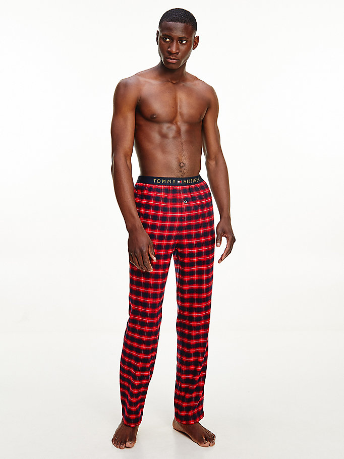 rot pyjama-hose aus baumwollflanell für men - tommy hilfiger