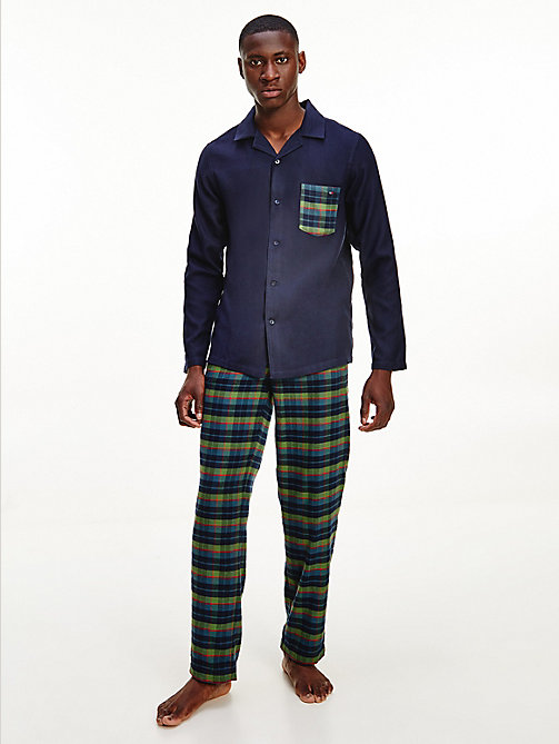 groen pyjamaset met lange mouwen en ruit voor men - tommy hilfiger