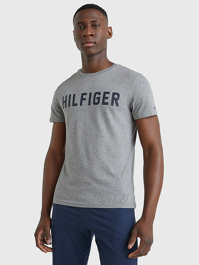 grau lounge-t-shirt aus bio-baumwolle mit logo für men - tommy hilfiger