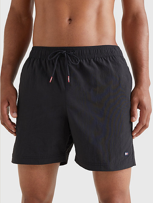 black mid length drawstring swim shorts for men tommy hilfiger