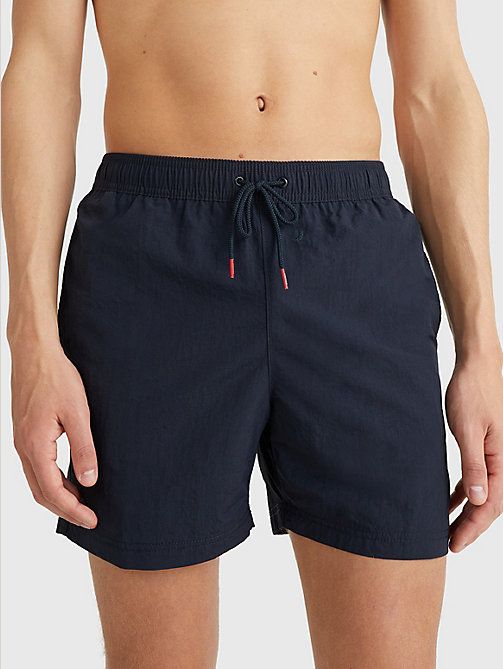blue mid length drawstring swim shorts for men tommy hilfiger