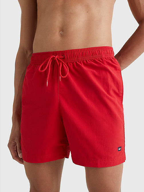 red mid length drawstring swim shorts for men tommy hilfiger