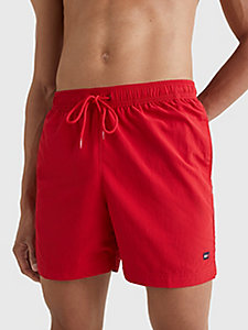 red mid length drawstring swim shorts for men tommy hilfiger