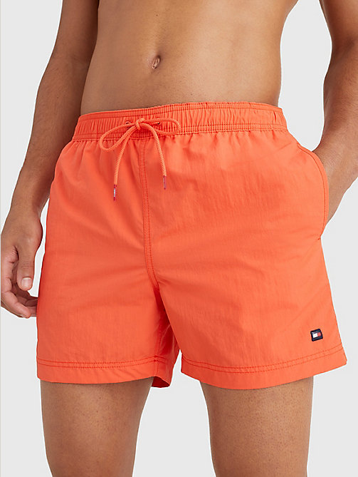 orange mid length drawstring swim shorts for men tommy hilfiger