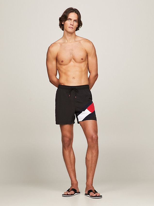 black flag mid length drawstring swim shorts for men tommy hilfiger