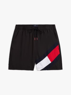 short de bain mi-long slim à cordon et logo noir pour hommes tommy hilfiger