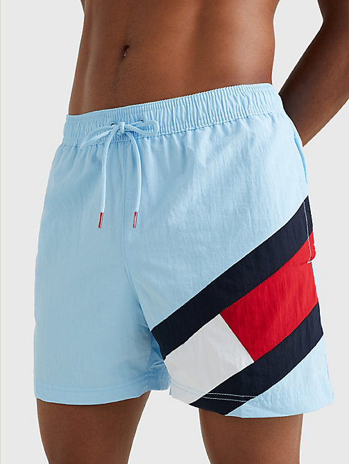 blue flag mid length drawstring swim shorts for men tommy hilfiger