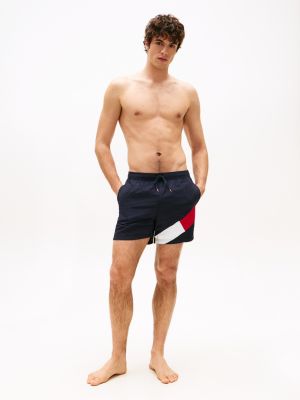 Flag Mid Length Drawstring Slim Swim Shorts | Blue | Tommy Hilfiger