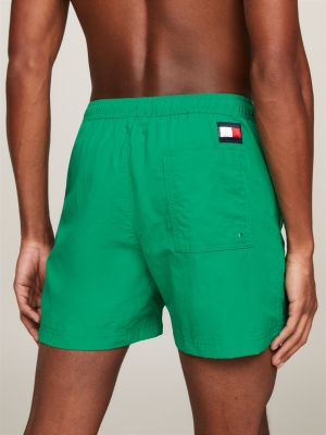 Flag Mid Length Drawstring Slim Swim Shorts, Green