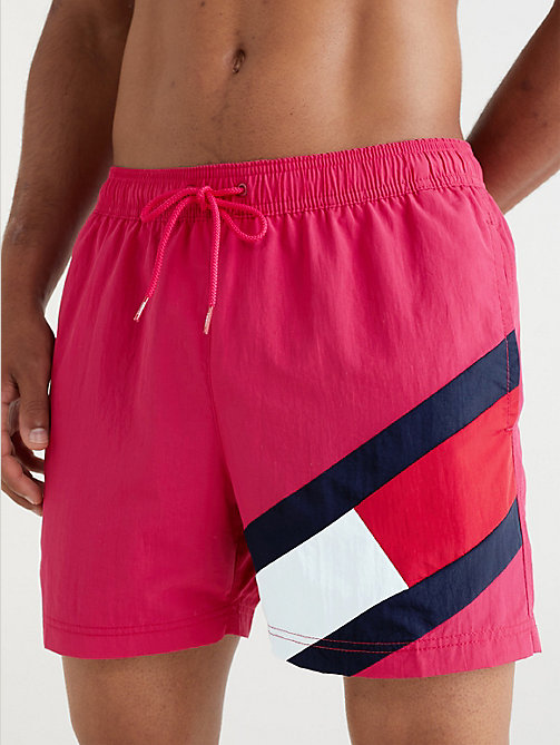 pink flag mid length drawstring swim shorts for men tommy hilfiger