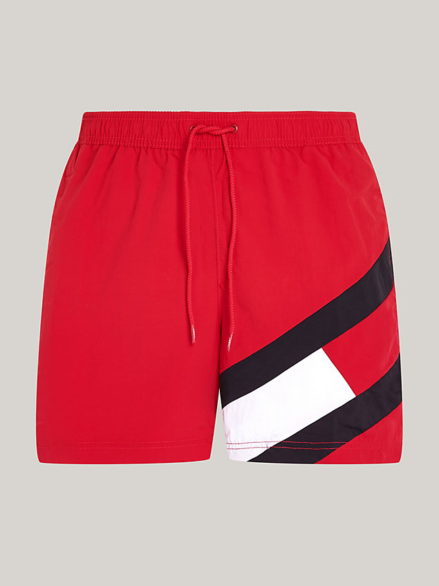red flag mid length drawstring swim shorts for men tommy hilfiger