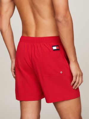 short de bain mi-long slim à cordon et logo rouge pour hommes tommy hilfiger