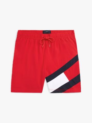 short de bain mi-long slim à cordon et logo rouge pour hommes tommy hilfiger