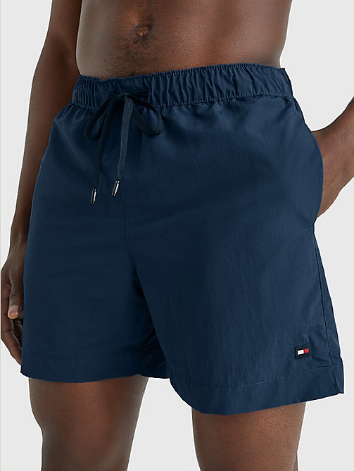 blue solid mid length swim shorts for men tommy hilfiger