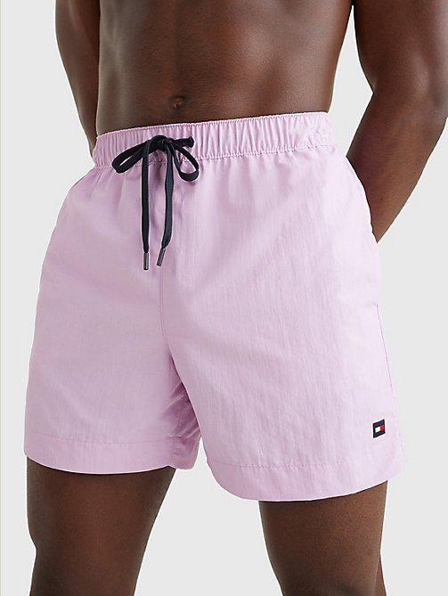 purple solid mid length swim shorts for men tommy hilfiger
