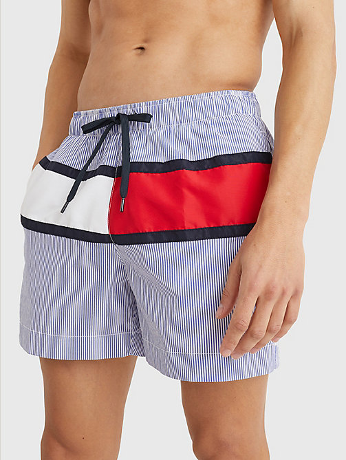 blue ithaca stripe colour-blocked mid length shorts for men tommy hilfiger