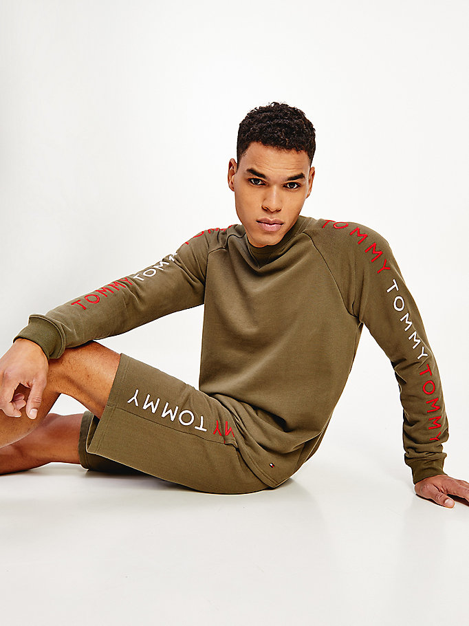khaki logo embroidery track sweatshirt for men tommy hilfiger