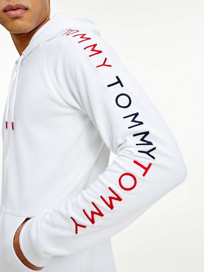 white logo embroidery hoody for men tommy jeans