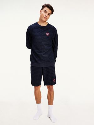 Frottee Sweatshirt Mit Logo Print Blau Tommy Hilfiger