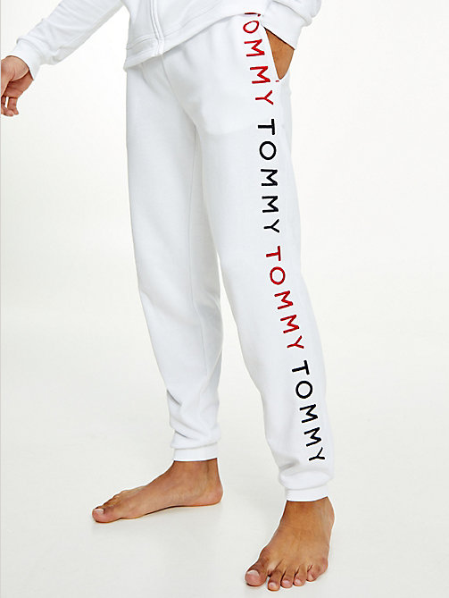 white logo embroidery joggers for men tommy jeans