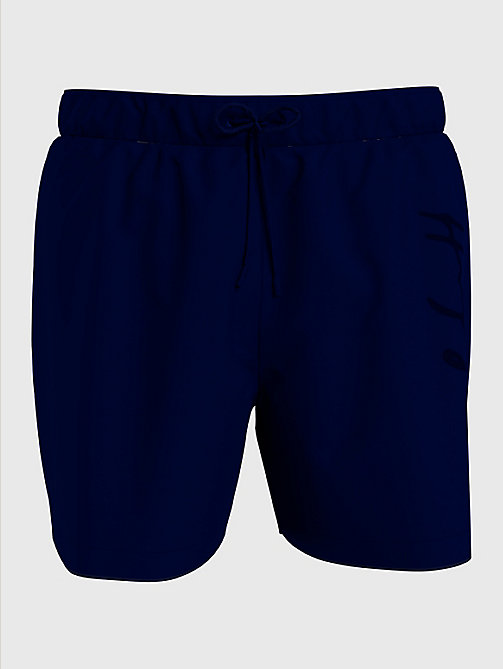 blue plus hilfiger logo mid length swim shorts for men tommy hilfiger