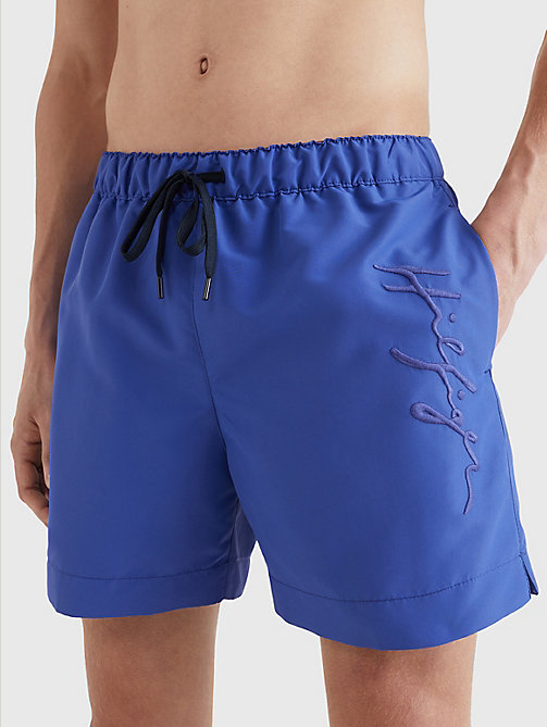 blue mid length signature logo swim shorts for men tommy hilfiger