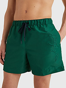 groen medium lange zwemshort met signature-logo voor heren - tommy hilfiger