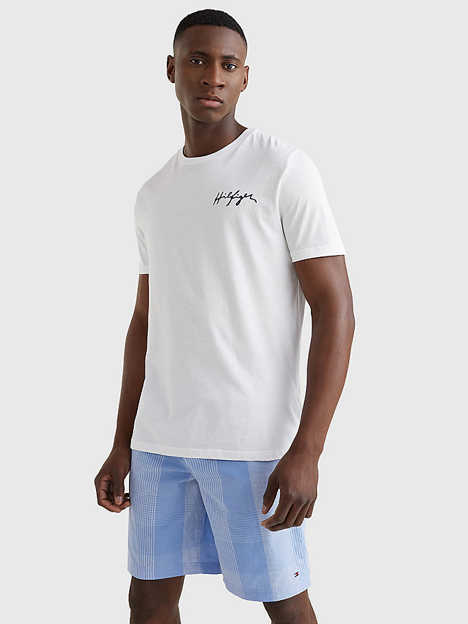 weiß t-shirt aus bio-baumwolle mit signatur-logos für men - tommy hilfiger