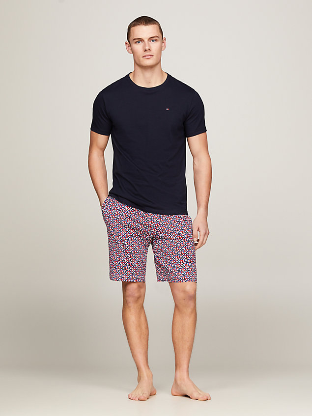 blue th original t-shirt and shorts print pyjama set for men tommy hilfiger