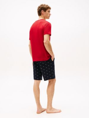 multi print t-shirt and shorts pyjama set for men tommy hilfiger