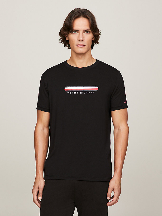 schwarz rundhals-t-shirt aus seacell™ mit logo für herren - tommy hilfiger
