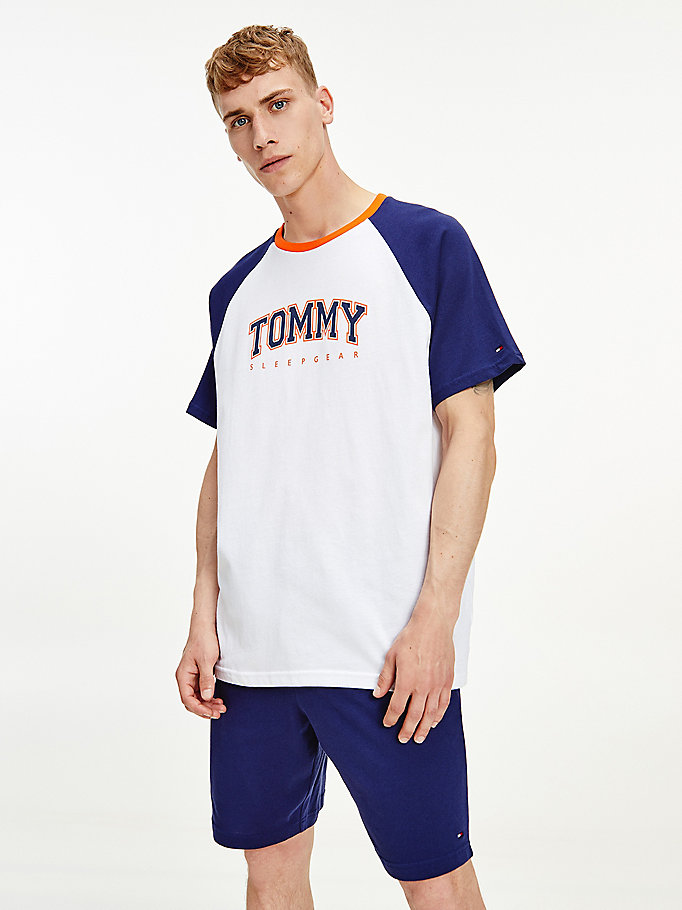 blau t-shirt mit logo und kontrast-besatz für herren - tommy jeans