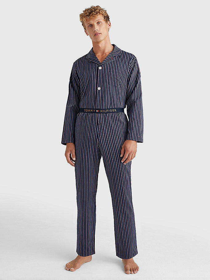 black vertical stripe satin pyjama bottoms for men tommy hilfiger