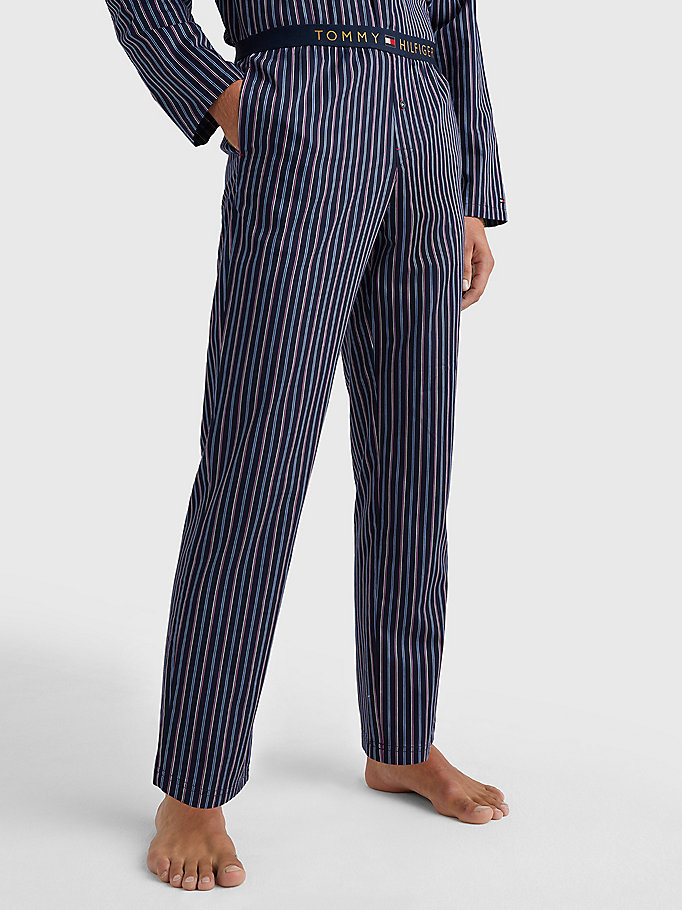 black vertical stripe satin pyjama bottoms for men tommy hilfiger