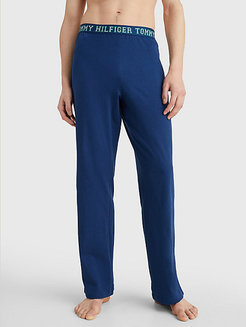 blauw pyjamabroek met logo en contrasterende rand voor men - tommy jeans