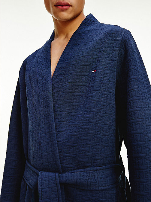 blue jacquard bathrobe for men tommy hilfiger