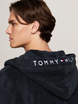 blauw original badstof badjas met capuchon voor heren - tommy hilfiger