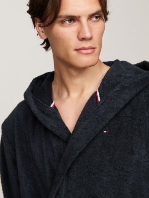 blauw original badstof badjas met capuchon voor heren - tommy hilfiger