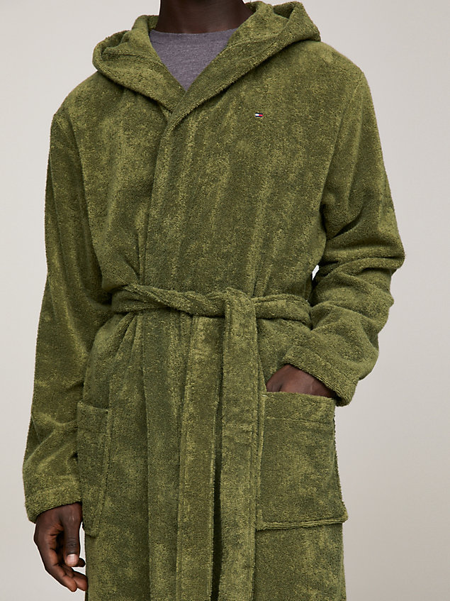 green th original hooded towelling robe for men tommy hilfiger