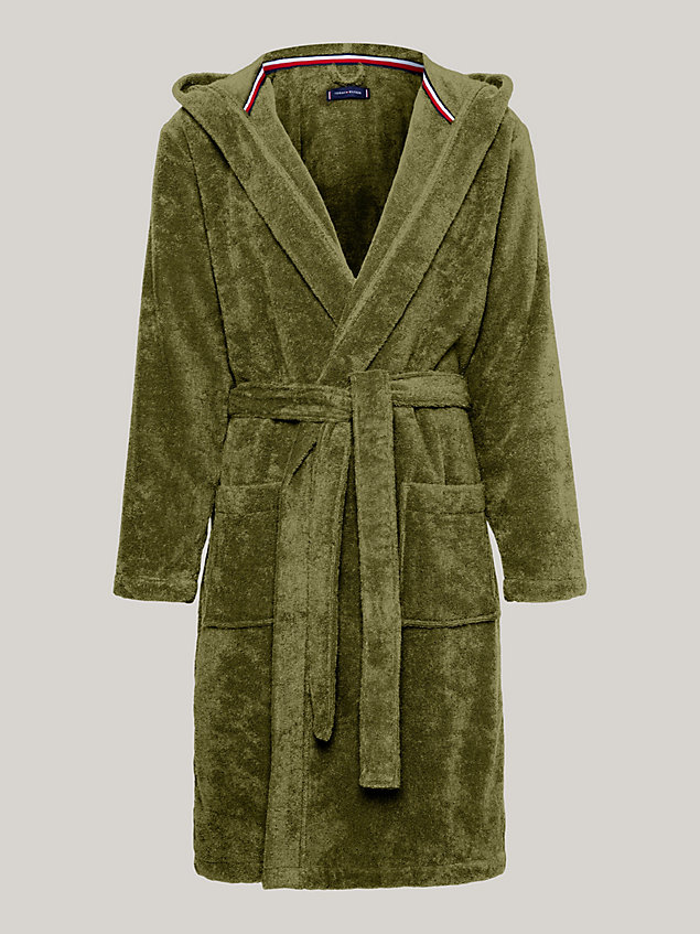 green th original hooded towelling robe for men tommy hilfiger