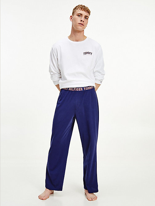 blue long sleeve logo pyjama set for men tommy jeans