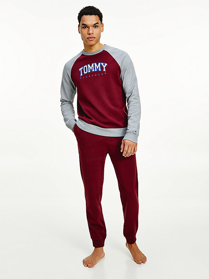violett lounge-jogginghose mit logomuster-taillenbund für men - tommy jeans